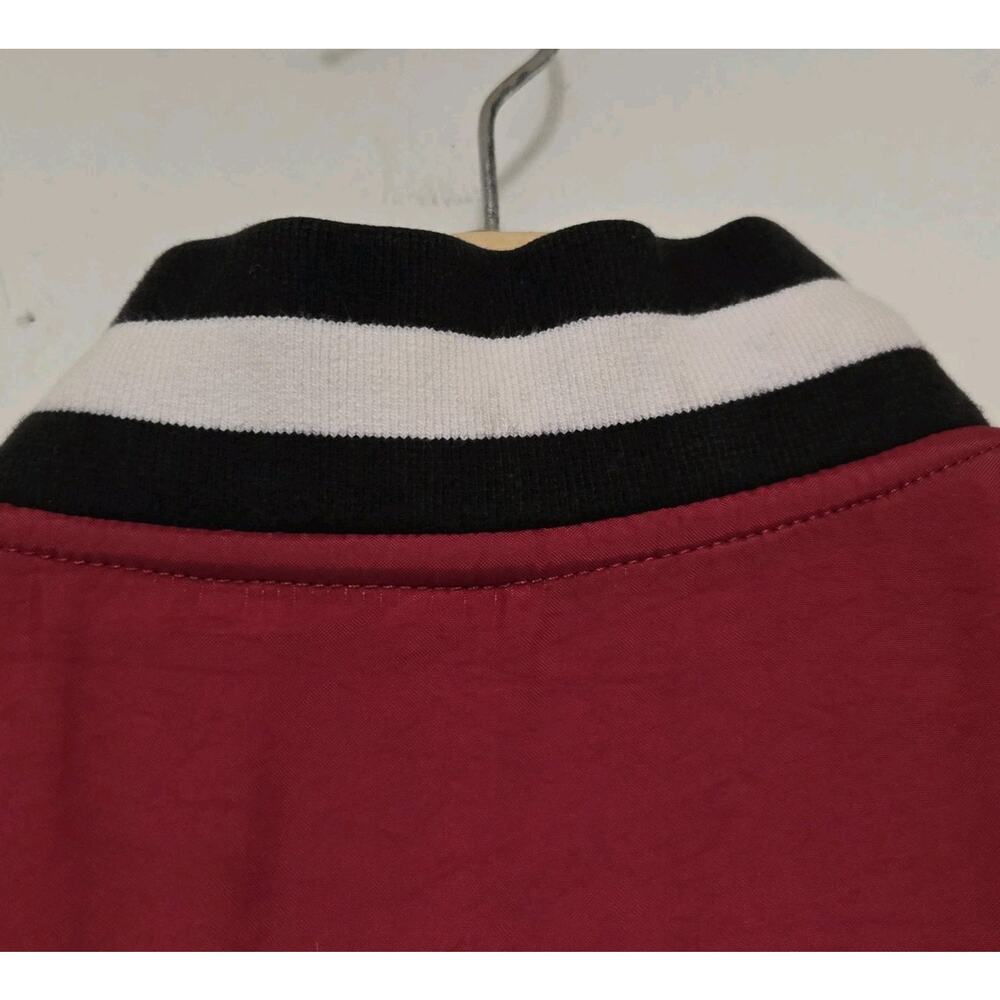 True Religion Bomber Snap Button Varsity Jacket Black Red Size Medium EUC - Picture 11 of 11